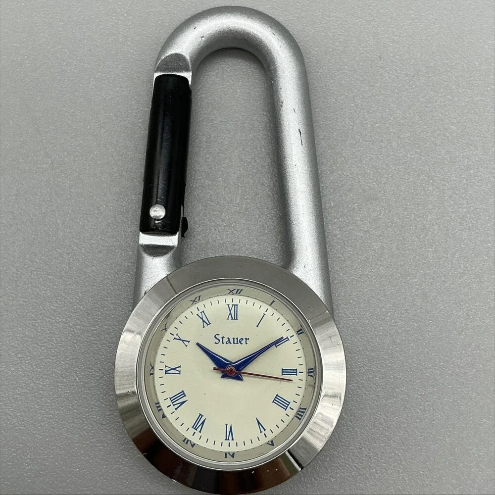 Stauer Key Ring Watch Men 29mm Beige Dial Silver Tone Carabiner New Battery